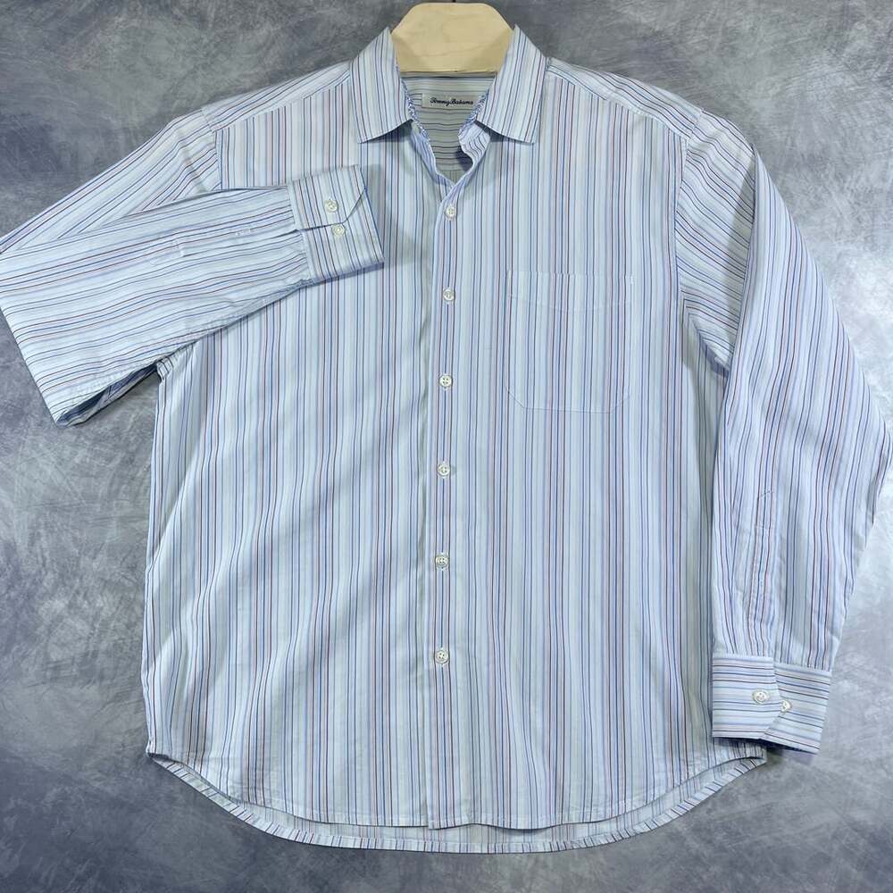 Tommy Bahama Button Down Shirt Size M Striped Long Sleeve Cotton Silk